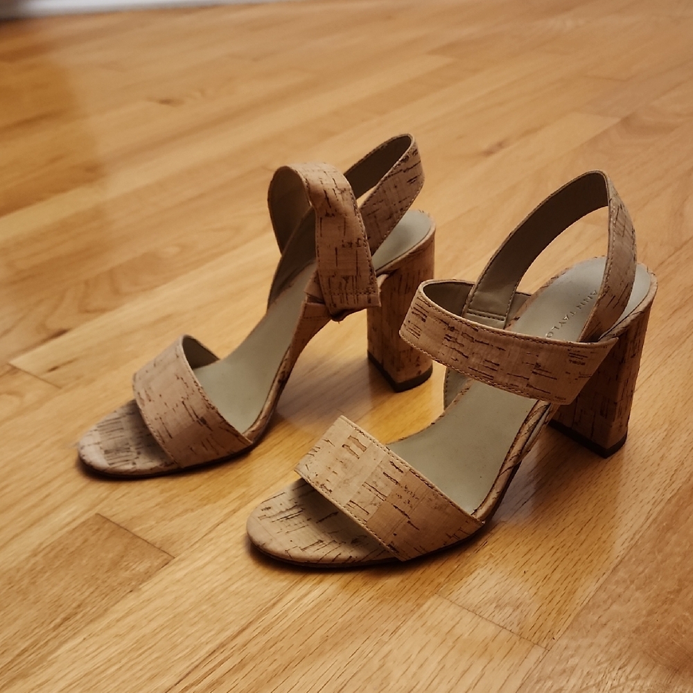 Ann Taylor Cork Tan Block Heel Sandals